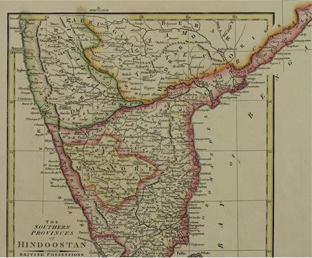 Map of the Southern Provinces of India showing British possessions - 11th century