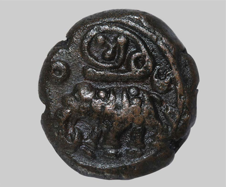 Krishna Raja Wodeyar, Copper, 5 Cash, Type III - Elephants
