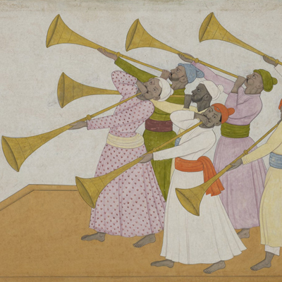 Nainsukh's Trumpeters - miniatures, Nainsukh