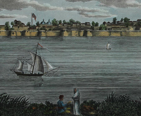 Baroche on the banks of Nerbudda in Guzerat - East India Company, Etchings and Engravings, Gujarat, Indian history, James Forbes, Surat