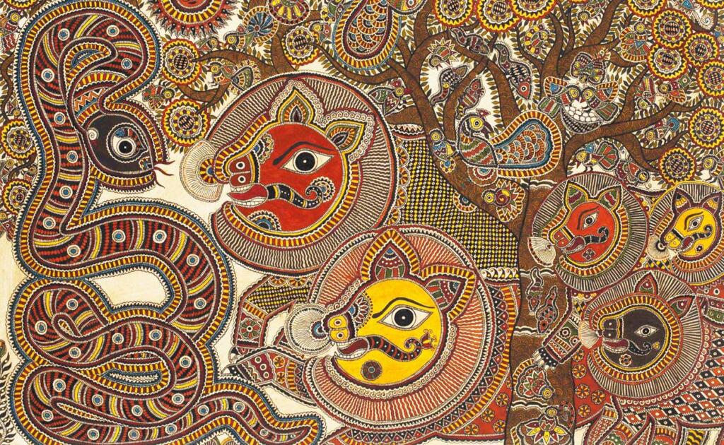 Madhubani or Mithila Painting - Bihar, featured, Jyoti Karn, Madhubani, Mithila, Monochrome, Moti Karn, Natural Dyes, Nature, Poetry & Nature, SK Das