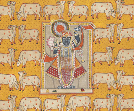 Gopashtami Pichwai with Twenty Shringars - Gods and Goddesses, Pichwai, Rajasthan, Shrinathji