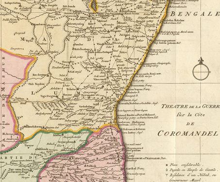 Theatre de la Guerre sur la Cote de Coromandel (Theatre of War, on the Coromandel coast) - 18th century India, Cartography, Coromandel Coast, Early maps