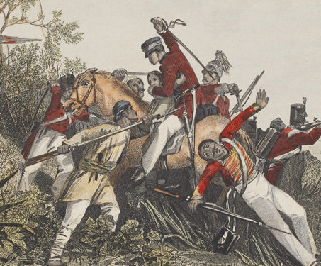 Fugitive British officers and their families attacked by mutineers - Etchings & Engravings