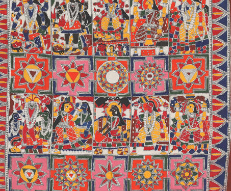 Museum objects - Arts of India, Cloth painting, Goddess Kali, Kachni style, Krishnanand Jha, Madhubani Art, Mithila art, Mithila Workshop, Sarmaya Stars, Tantric
