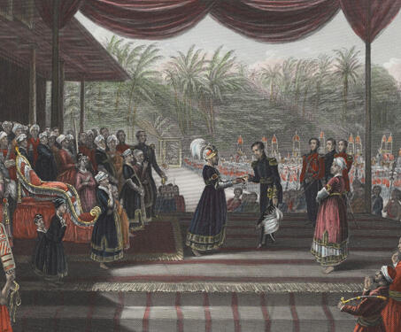 Durbar of the Rajah of Travancore, Reception of General Outram and Staff - British East India Company