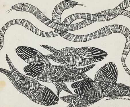 Museum objects - Arts of India, Gond Art, Gond-Pardhan, Ink on Paper, Jangarh Singh Shyam, Nature