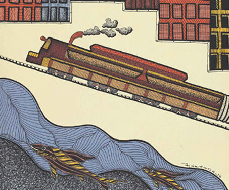Transport Series (Train I-V) - Echoes of the Land, Gond Art, Gond-Pardhan, Mayank Shyam, Tribes of India, Urbanscape