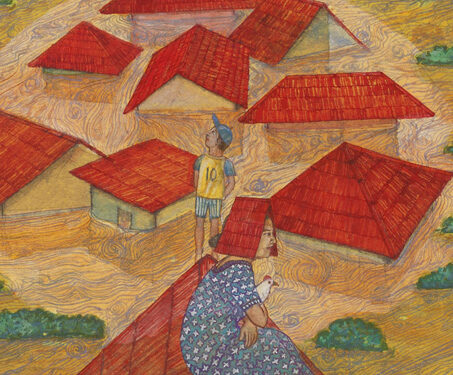 Museum objects - Contemporary Art, Dibin Thilakan, Echoes of the Land, Gouache on Paper, Indian artists, Kerala, Rain