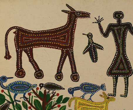 Museum objects - Bhil Art, Central India, Gouache and Ink on Paper, Indian artists, Lado Bai, Madhya Pradesh, Pithora Art, Tribal Art, Tribes of India, Women Artists