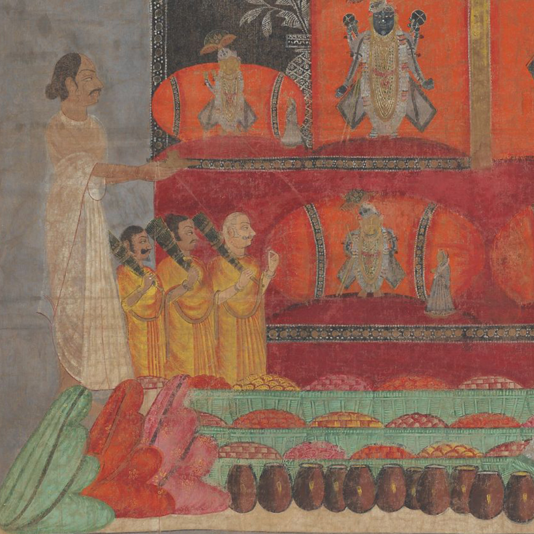Object of the week: Pilgrims to Nathdwara take these paintings home - Arts of India, featured, Hinduism, Lord Krishna, Nathdwara, Object of the week, Open Roads, Pichwai, pilgrim art, Rajasthan, souvenir, textile painting, Travel