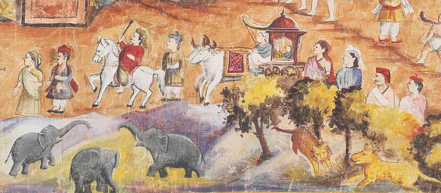 Shatrunjaya pata - Arts of India, featured, Gujarat, Jain, Jainism, Lion, Palitana, Shatrunjaya para, Textile art, textile painting, wildlife
