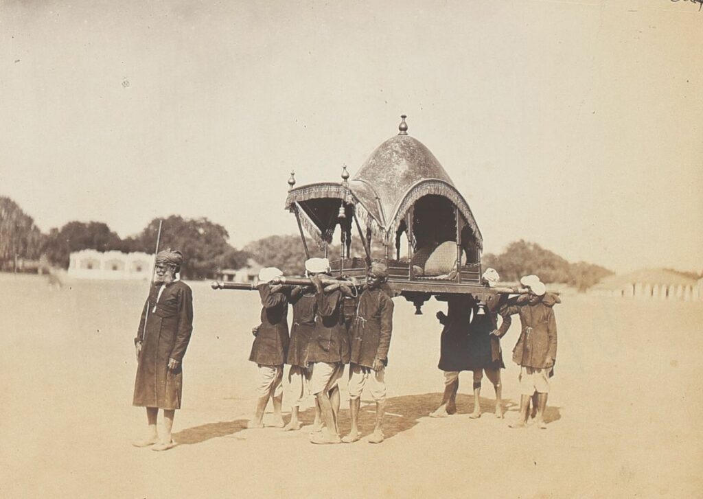 Song of The Palanquin-Bearers - Albumen print, Bourne and Shepherd, British India, featured, Mithila, Mughal miniatures, Open Roads, palanquins, Samuel Bourne, Transport, Travel, travellers